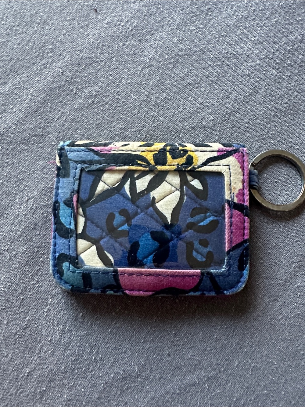 Vera Bradley Floral Quilted Cardholder Key Ring - Blue, Pink, Yellow